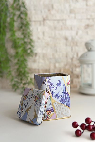 EVLE Er008-5ı Kint Sugi Flower Patterned Square Metal Storage Container 8x8 Cm
