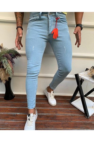 çerme Pantaloni de blugi pentru bărbați Nailed Ice Blue Slim Fit Lycra