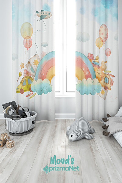 Moud's Дитяча та дитяча кімната з принтом веселки, 2-стулкова штора - PRD-15