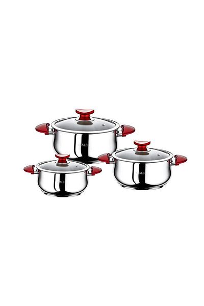 OMS 6 Piece Casserole Steel Pot Set Red 1033
