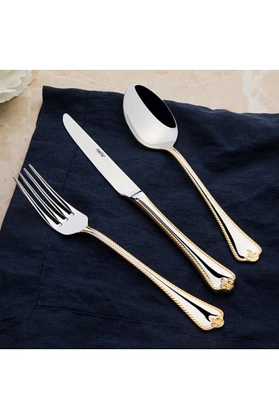 Nehir Fulya Gold Plain 84 Piece Boxed Cutlery Set