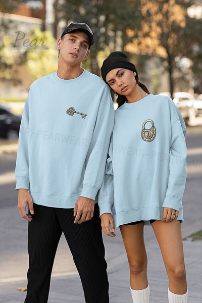 Pear Wear Key Lock Printed Unisex 3 Thread Raised Lover Set Oversize Φούτερ 2 τεμαχίων