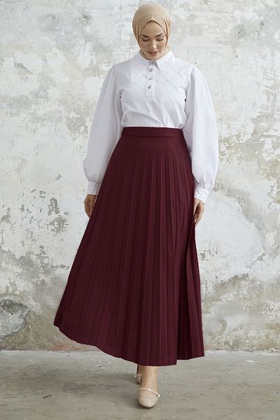 InStyle Elastická skládaná sukně Luisa v pase - klaret červená
