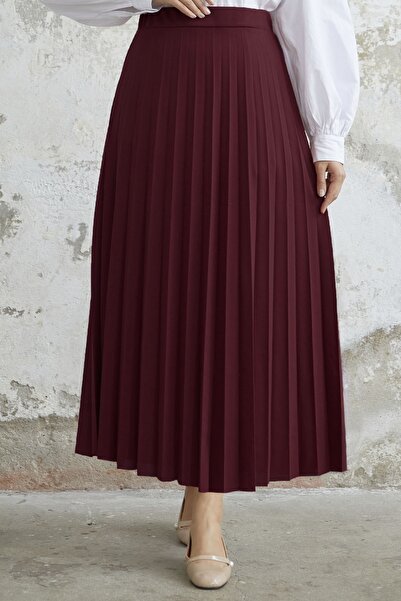 InStyle Luisa Waist Elastic Pleated Skirt - Claret Red