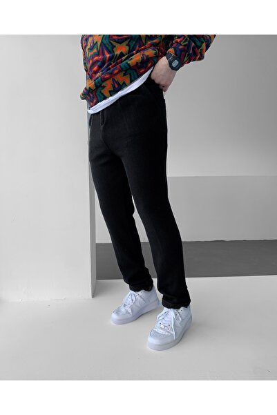 NO1 KONSEPT Μαύρο παντελόνι με διπλό ριμπ κοψίματος