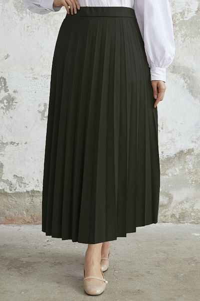 InStyle Luisa derék rugalmas redőzött szoknya - Khaki