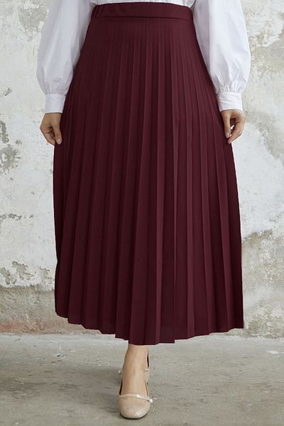 InStyle Elastická skládaná sukně Luisa v pase - klaret červená