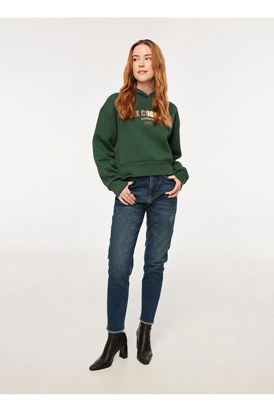 Lee Cooper Hooded Collar Emerald Green Women's Sweatshirt 241 Lcf 241008   Zaye Emerald Green