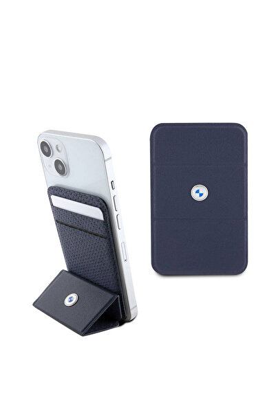 BMW Lisanslı Magsafe Şarj Özellikli Metal Logolu Standlı Kartlık Lacivert