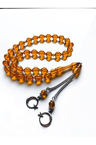 Ziu 10.5X8.5 Mm Globe Cut Powder Amber Habbe - 17 Cm Length Moon Star Tassel