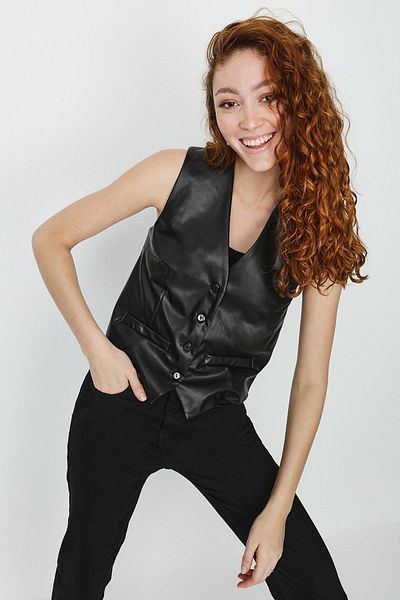 Select Moda Vestă țesătă din piele artificială pentru femei