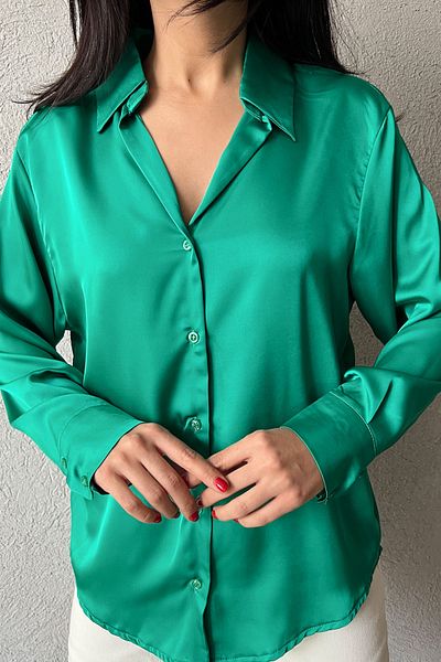 Seda Yalçın Atelier Green Satin Buttoned Shirt
