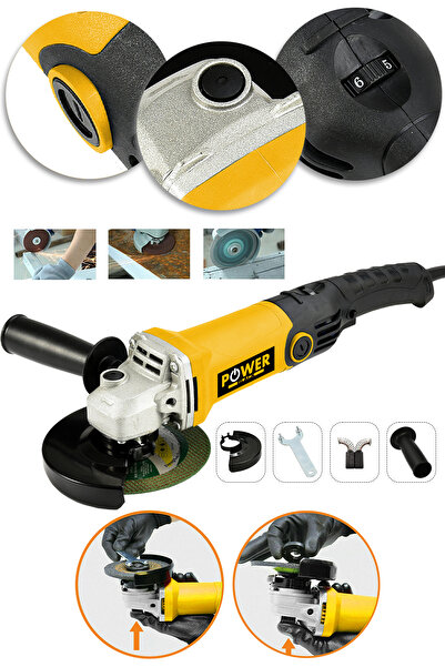 POWER BLACK Avuç Içi Taşlama Makinası 6 Kademeli Uzun Kuyruk Devir Ayarlı 125...