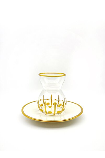 ÖzcamKristal 6 Kişilik 12 Parça Kartopu Dekorlu Porselen Tabaklı Çay Takımı –...