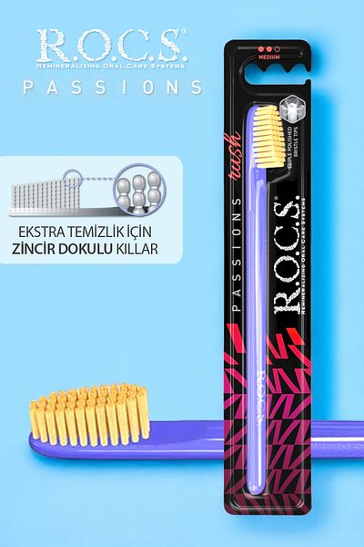 R.O.C.S. Passions Toothbrush Rush-navy blue Handle-yellow Bristle
