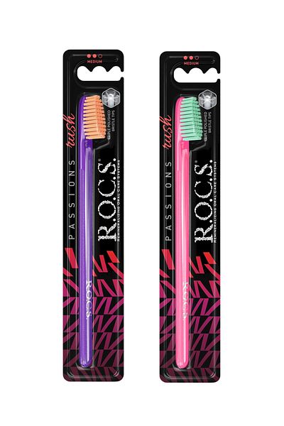 R.O.C.S. Passions Toothbrush Rush-2 Pieces-purple Handle-pink Handle