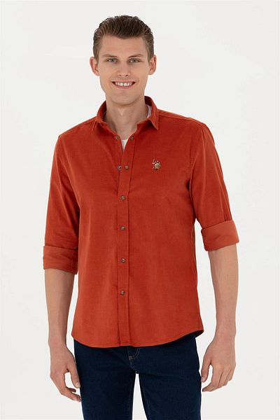 U.S. Polo Assn. DORSTENZ Thin Corduroy Regular Fit Long Sleeve Men's Velvet Shirt with Snap Closure