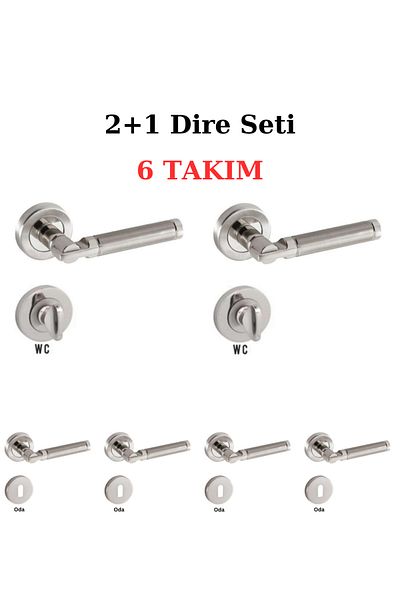 ARON (6 SETS) Sofuoğlu Şebboy Nickel Satin 2*1 Apartment Set Door Handle (4 ROOMS 2 BATHROOMS WC)