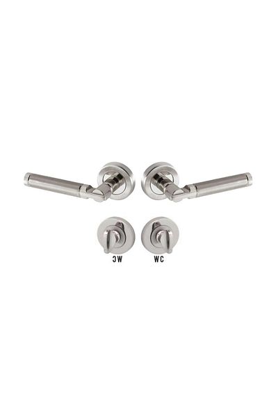 ARON Sofuoğlu Şebboy Badge Nickel Satin (BATHROOM-WC) Door Handle & (BATHROOM-WC) Door Lock 1 Set