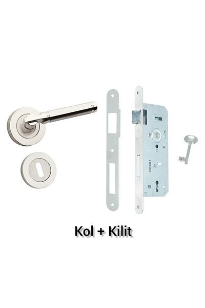ARON Sofuoğlu Şebboy Badge Nickel Satin (ROOM) Door Handle & (ROOM) Door Lock and Key 1 Set