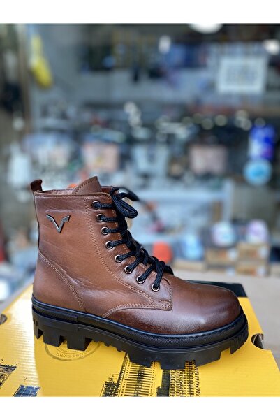 Bulldozer Genuine Leather Tan Orthopedic Zippered Lace Up Furry Women's Boots