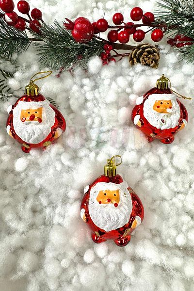 Huzur Party Store Chubby Santa Claus Tree Ornament Red Metallic Color White Bearded 3 Pieces 6 Cm Christmas Pine Tree New Year