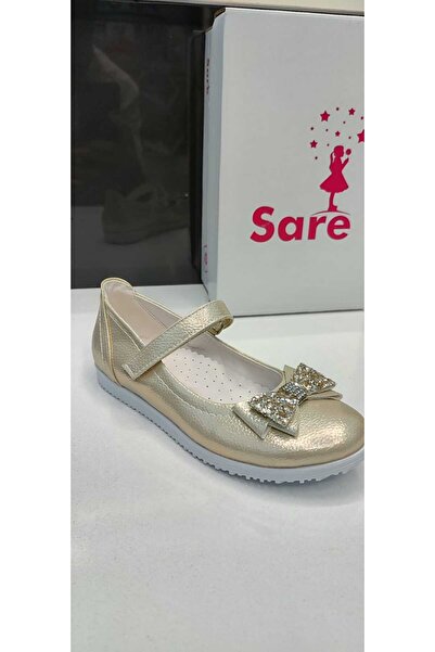 Sare Çocuk Giyim Gold Girl's Soft Faux Leather, Orthopedic Ballerinas