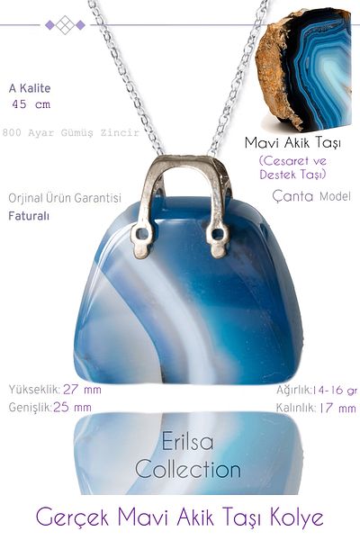 Tesbih Atölyesi Certified Bag Model Blue Agate Stone Necklace