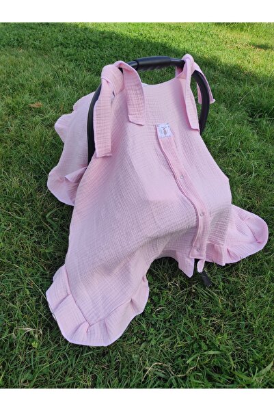 mommüslin Pembe 4 Katlı Multi Müslin Fırfırlı Puset Örtüsü