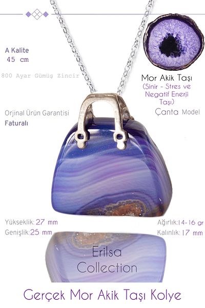 Tesbih Atölyesi Certified Bag Model Purple Agate Stone Necklace
