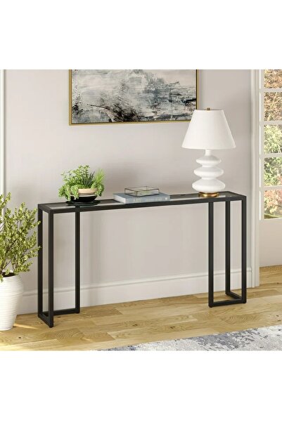 TOLIAHOME Modern Siyah Renk Metal İskeletli Temper Camlı Raflı Dresuar Konsol