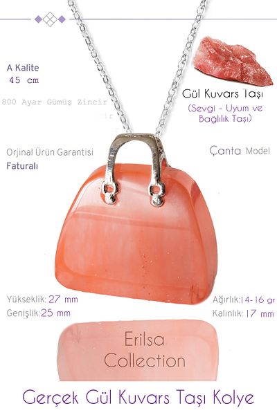 Tesbih Atölyesi Certified Bag Model Rose Quartz Stone Necklace