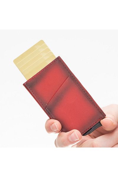 PLM Torres V4EF Red Leather Card Holder - With Mechanism