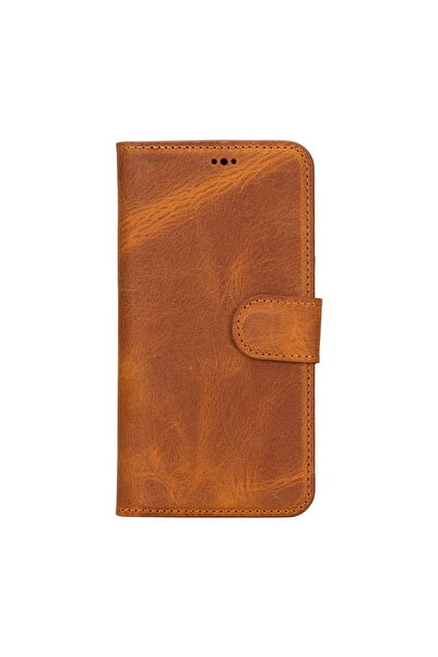 PLM Apple iPhone 15 Uyumlu Deri Cüzdanlı Kılıf MWWN G19 Taba