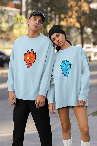 Pear Wear Fire Water Printed Couple Hoodie Unisex Oversize Lover Σετ φούτερ 2 τεμαχίων