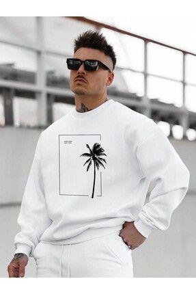 Hena Boutique Unisex Palmiye Bask l Sweatshirt Oversize Beyaz Onsra2206 Fiyat Yorumlar Trendyol