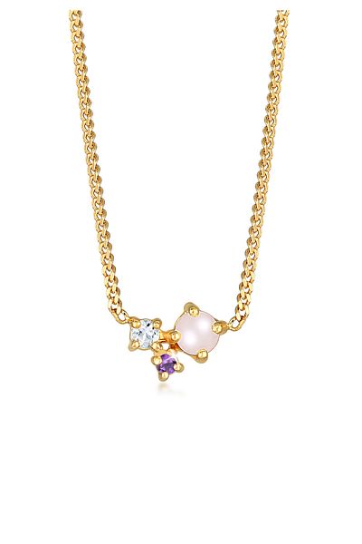 ELLI Halskette Damen Rosenquarz Amethyst und Topas Edelstein Anhänger in 925 Sterling Silber vergoldet