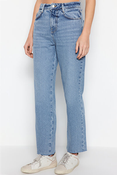 Trendyol Collection Jean drept albastru deschis cu talie înaltă TWOSS24JE00054