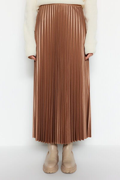 Trendyol Collection Norková plisovaná maxi pružná pletená sukně TWOSS24ET00041