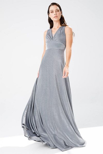 Esswaap Gray Evening Dress with Glitter Fabric