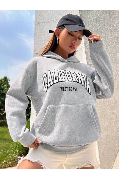 Machetta Φούτερ με κουκούλα Unisex Plus Size Grey California με στάμπα με κουκούλα