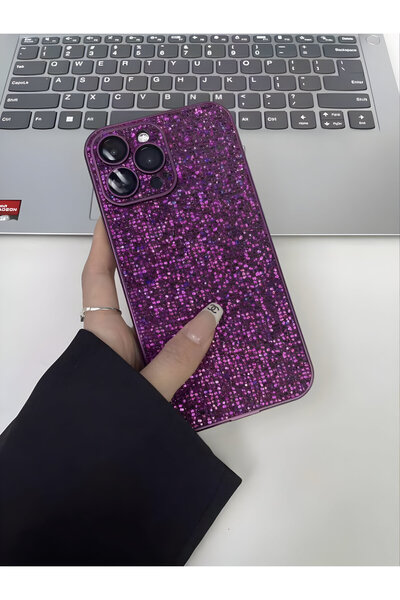 Buway Apple iPhone 14 Pro Max Uyumlu Taşlı Simli Kamera Lens Korumalı Kılıf