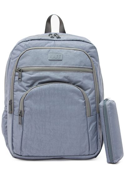 KAFF Unisex Gray 01101-SET Crinkle Fabric Waterproof School Travel Sports Daily Backpack with Pen Holder