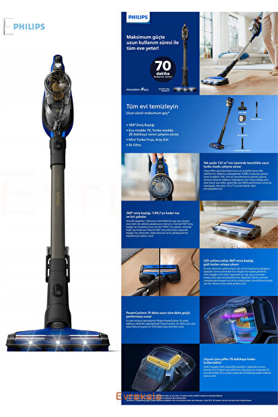 Philips Evrekala Dik Süpürge Philips 70 dk Şarjlı Yeni Süpürge  Vacuum Cleaner Mop