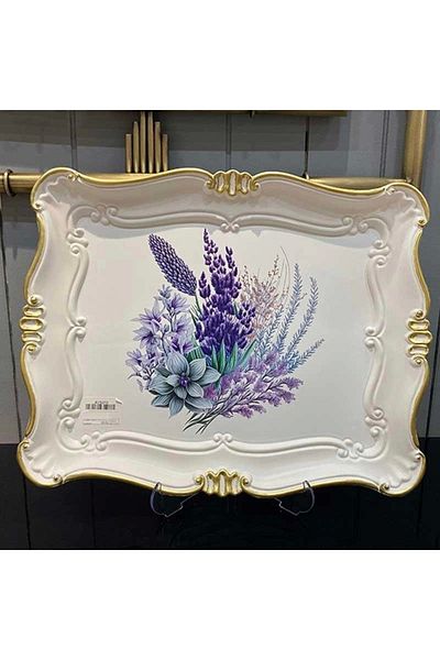 Mondecor White Lavender Gold Tray Large