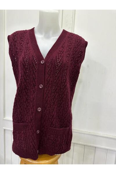 BARLAS TRİKO Houndstooth Model Winter Mother Vest with Pockets
