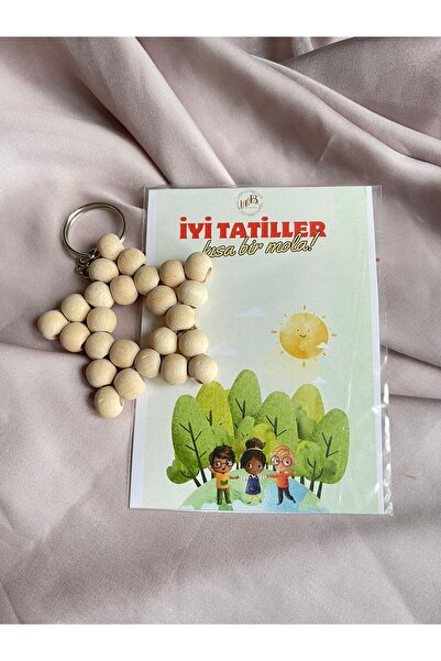 H&B Boutique 30 adet ahşap boncuklu yıldız anahtarlık karne&tatil&öğrenci hed...