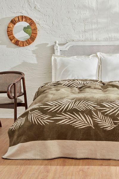 Karaca Home Leaf Double Cotton Blanket Khaki
