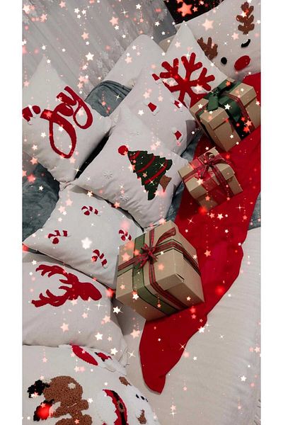 KÜBRA New Year's Christmas Punch Embroidered Throw Pillow Cover, New Year's Concept