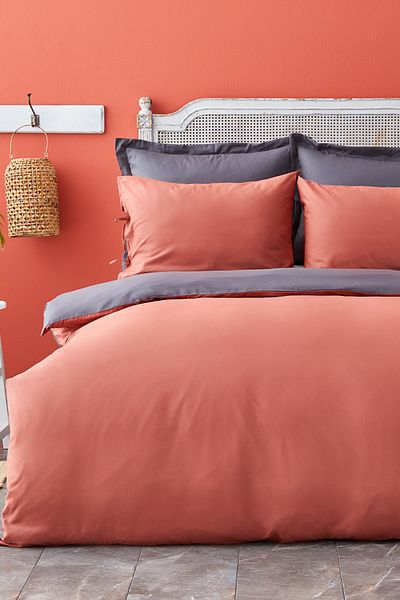 Karaca Home Basic Anthracite-Terra Cota Single Duvet Cover